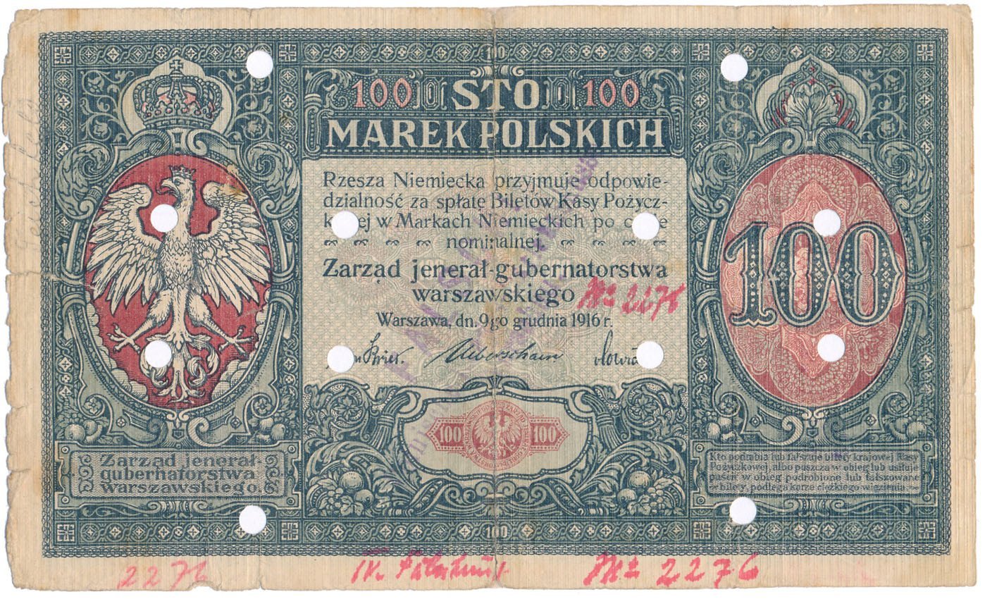 Banknot 100 marek polskich 1916 seria A jenerał (fałszerstwo)